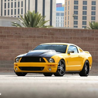 Yellow Ford Mustang with Custom Body Kit - Photo by Vossen