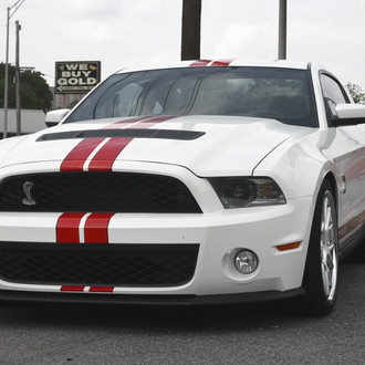 Blacked Out Grille on Custom White Red Ford Mustang - Photo by Vossen