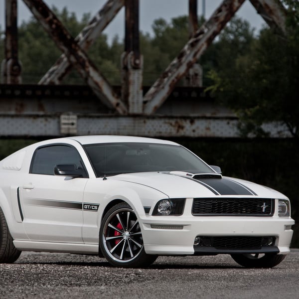 Custom Hood with Air Vent on White Ford Mustang GT - Photo by Vossen