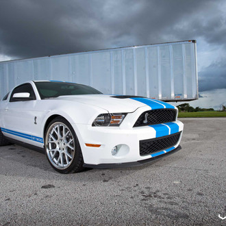 White Ford Mustang Shelby with Blue Stripes - Photo by Vossen