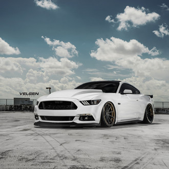 Custom Front Lip on White Ford Mustang 5.0 - Photo by Velgen
