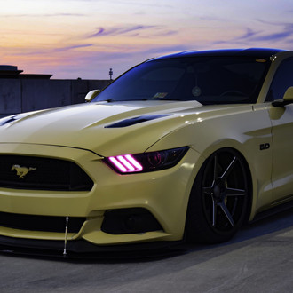 Yellow Ford Mustang 5.0 Custom Front Bumper Lip Spoiler - Photo by Ace Alloy