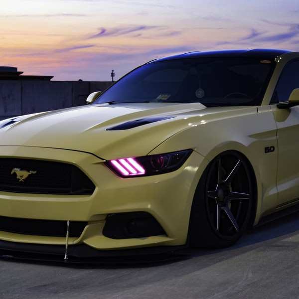 Yellow Ford Mustang 5.0 Custom Front Bumper Lip Spoiler - Photo by Ace Alloy