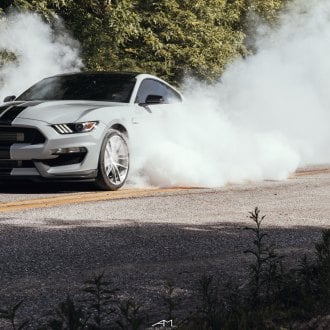 White Ford Mustang GT on Custom Blue Wheels — CARiD.com Gallery