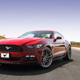 Red Ford Mustang 5.0 with Custom Front Lip - Photo by Vorstiner