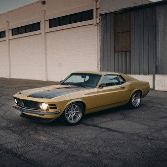 Aftermarket Vented Hood on Blue Ford Mustang - Photo by HRE Wheels