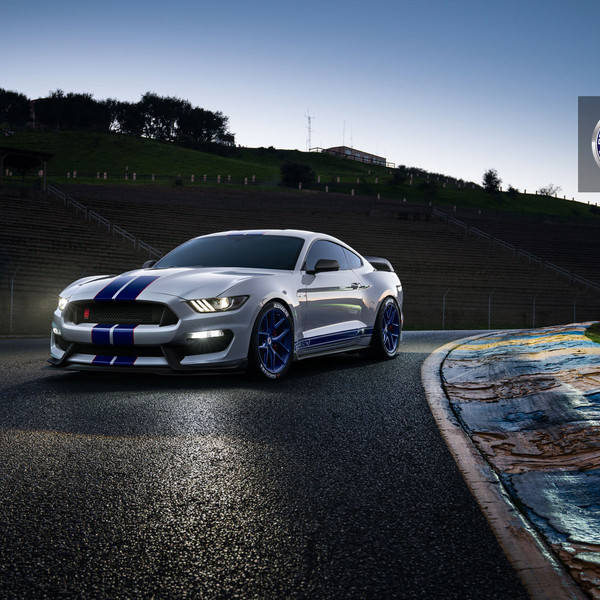 Custom Hood with Air Vents on White Ford Mustang - Photo by HRE Wheels