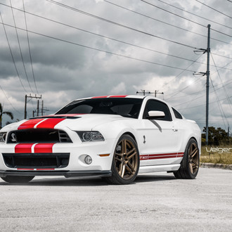 Custom White Ford Mustang GT500 with Red Stripes - Photo by Velgen