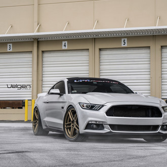 Front Bumper with Fog Lights on Gray Ford Mustang - Photo by Velgen