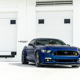 Blue Ford Mustang with Custom Front Lip - Photo by Velgen