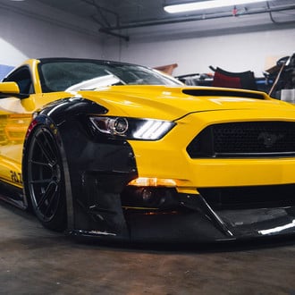 Yellow Ford Mustang with Carbon Fiber Front Bumper - Photo by Clinched