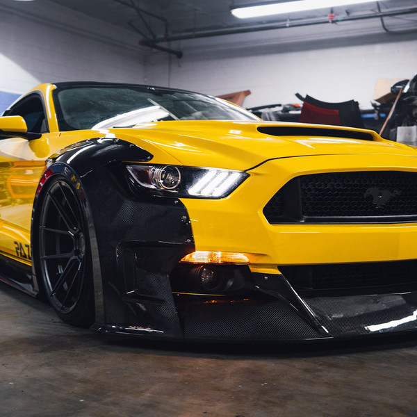Yellow Ford Mustang with Carbon Fiber Front Bumper - Photo by Clinched