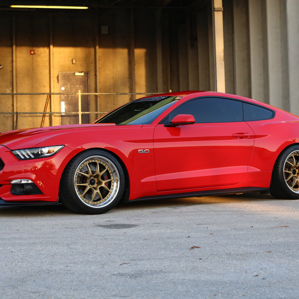 Custom Red Ford Mustang 5.0 with Michelin Tires - Photo by Forgeline Motorsports