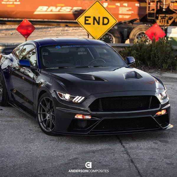 Blue Ford Mustang with Carbon Fiber Front Bumper - Photo by Forgeline Motorsports