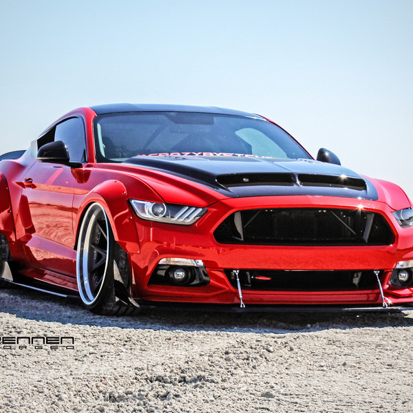 Red Ford Mustang with Custom Body Kit - Photo by Rennen International