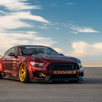 Red Debadged Ford Mustang with Custom Body Kit - Photo by Rohana Wheels