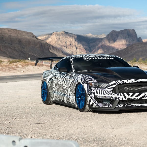 Carbon Fiber Hood on Custom Painted Ford Mustang - Photo by Rohana Wheels