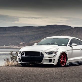 White Ford Mustang with Liberty Walk Body Kit - Photo by Rohana