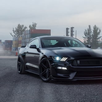 Custom Mesh Grille on Black Ford Mustang - Photo by Vossen