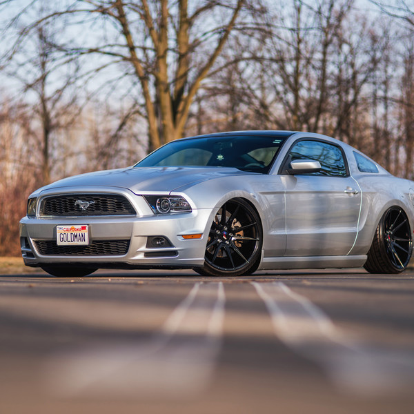 Front Bumper with Fog Lights on Gray Ford Mustang - Photo by JR Wheels