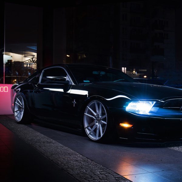 Black Ford Mustang with Crystal Clear Headlights - Photo by JR Wheels