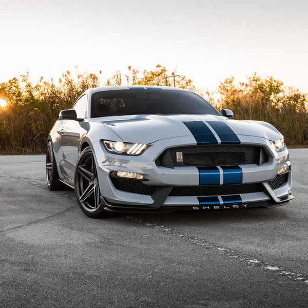 Custom Gray Ford Mustang Shelby with Blue Stripes - Photo by Vossen