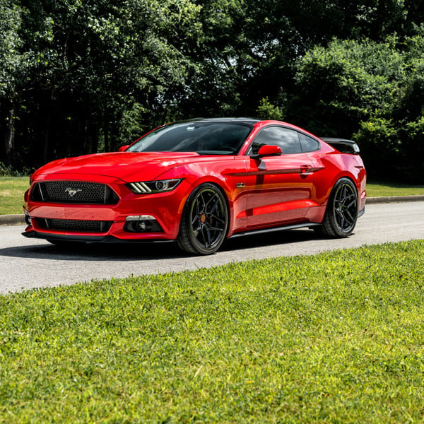 Red Ford Mustang with Blacked Out Mesh Grille - Photo by Rohana Wheels