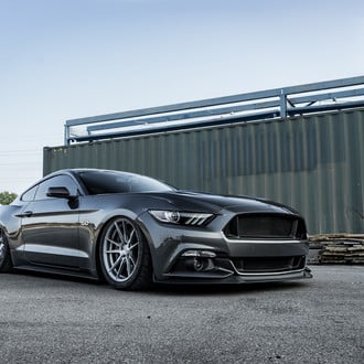 Aftermarket Front Bumper on Gray Ford Mustang 5.0 - Photo by Rohana Wheels