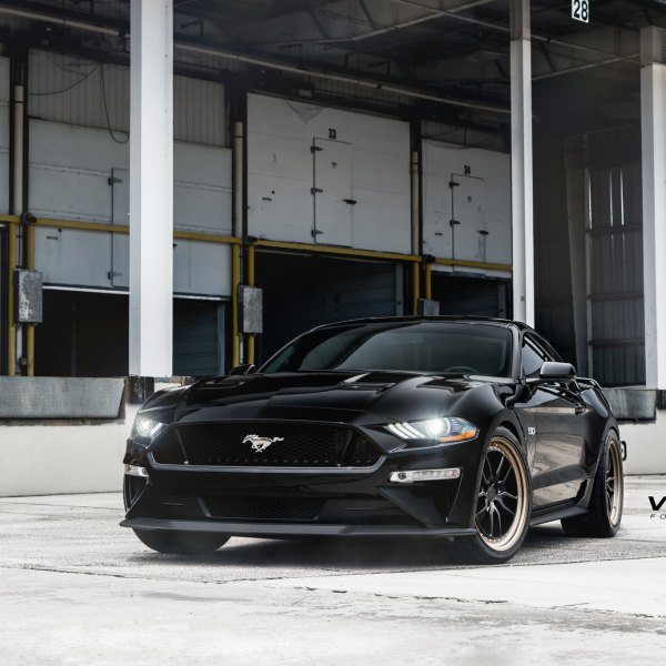 Black Ford Mustang 5.0 with Custom Projector Headlights - Photo by Velgen Wheels