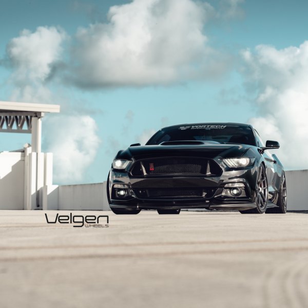 Front Bumper with Fog Lights on Black Ford Mustang - Photo by Velgen Wheels