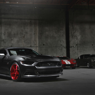 Furious Gun Metal Grey Mustang On Candy Red Custom Wheels - Photo by Vibe Motorsports