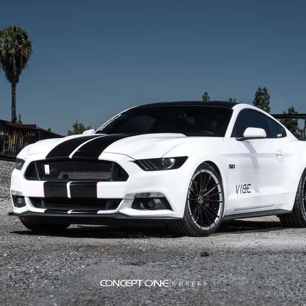 Black Stripes on Snow White Mustang S550 - Photo by Concept One