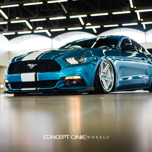 Slammed Azure-Blue Mustang GT on White CS-5.0 Concept One Rims - Photo by Concept One