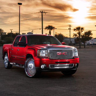 Candy Red GMC Sierra on DUB Spinners Wheels