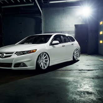 Custom White Honda Accord with LED Headlights - Photo by Vossen