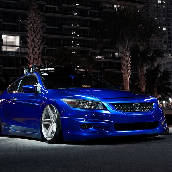Blue Stanced Honda Accord with Chrome Mesh Grille - Photo by Vossen