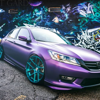 Fully Custom Honda Accord With Air Suspension and Purple Wrap - Photo by Avant Garde