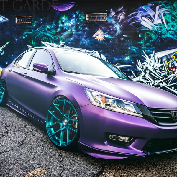 Fully Custom Honda Accord With Air Suspension and Purple Wrap - Photo by Avant Garde