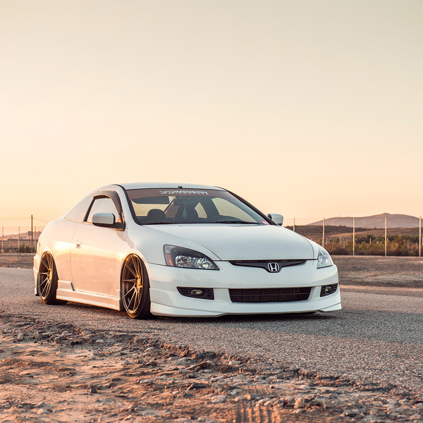 White Stanced Honda Accord with Custom Front Bumper - Photo by Avant Garde Wheels
