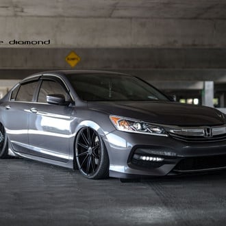 Asphalt Gray Honda Accord Rolling on Blaque Diamond Rims and Boasting LED Lighting