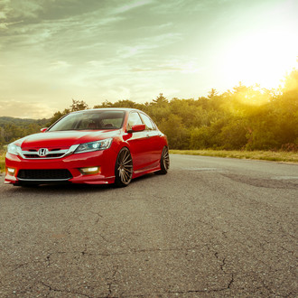 Red Honda Accord with Custom Front Bumper Cover - Photo by Vossen