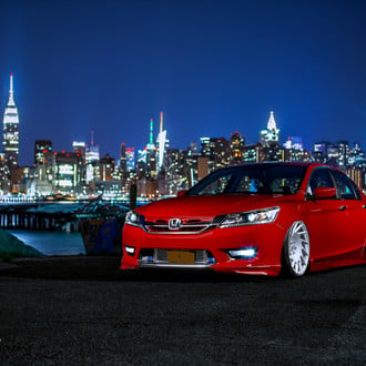 Lowered Red Honda Accord with Custom Bumper Grille - Photo by Vossen