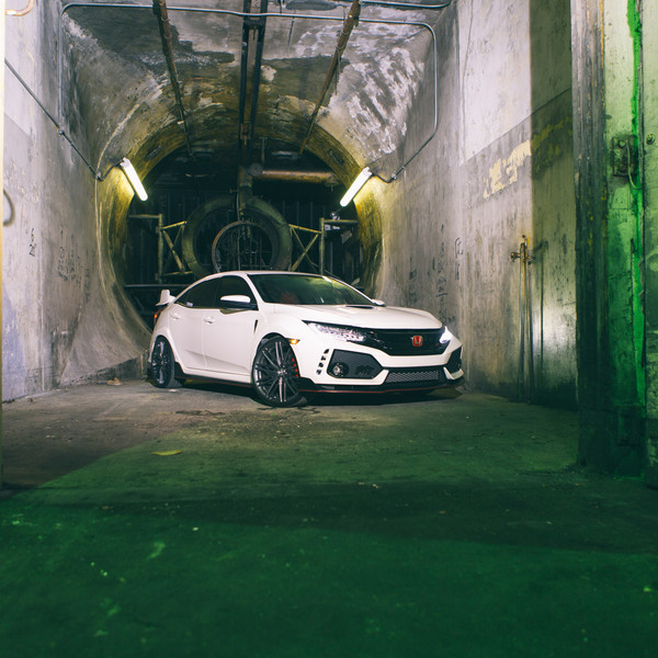 Front Bumper with Fog Lights on White Honda Civic - Photo by Vossen