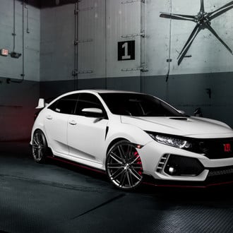 White Honda Civic with Carbon Fiber Front Lip - Photo by Vossen