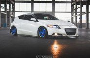 Slammed White Honda CR-Z Wearing Blue Avant Garde Rims