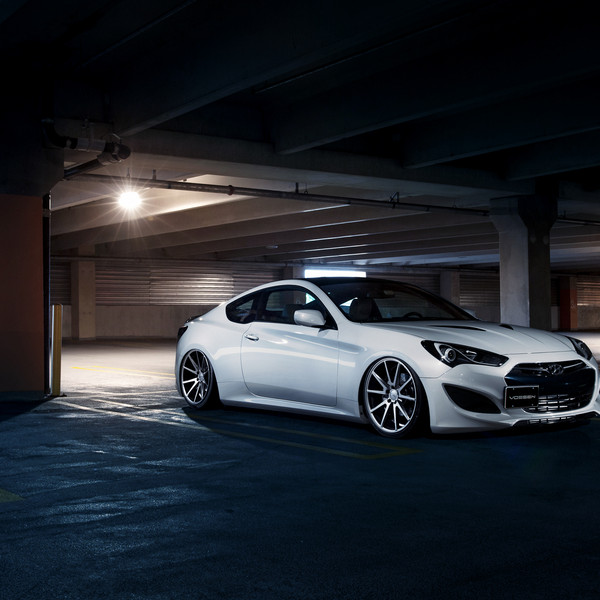 White Hyundai Genesis Coupe with Custom Hood - Photo by Vossen