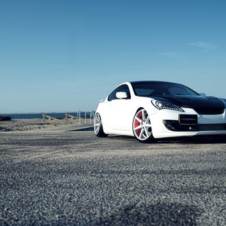 White Hyundai Genesis Coupe with Custom Black Hood - Photo by Vossen