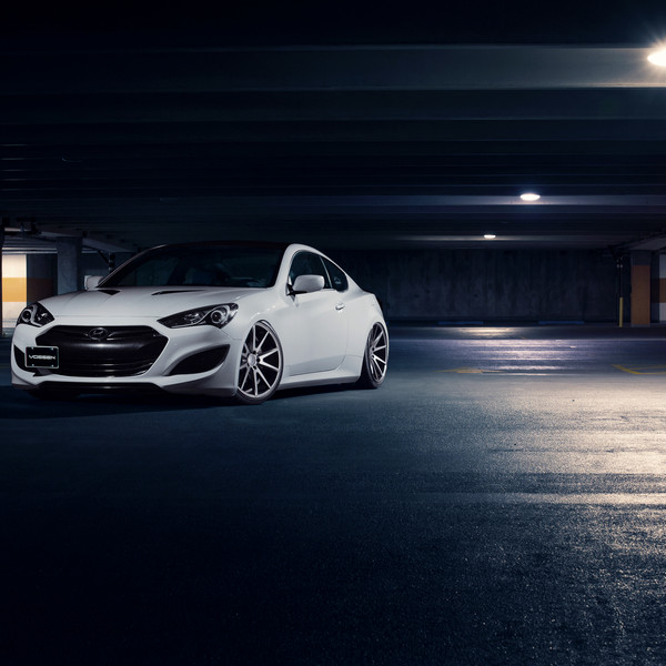 White Hyundai Genesis Coupe with Custom Hood - Photo by Vossen