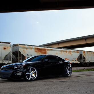 Stylish Blacked Out Hyundai Genesis Coupe on Chrome CV3R Vossen Rims with Yellow Calipers