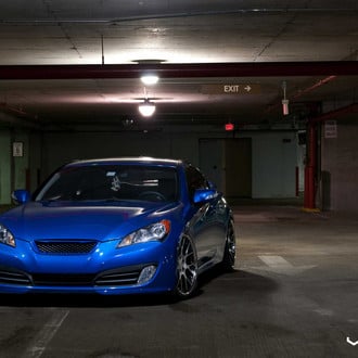 Blue Hyundai Genesis Coupe with Custom Front Bumper - Photo by Vossen